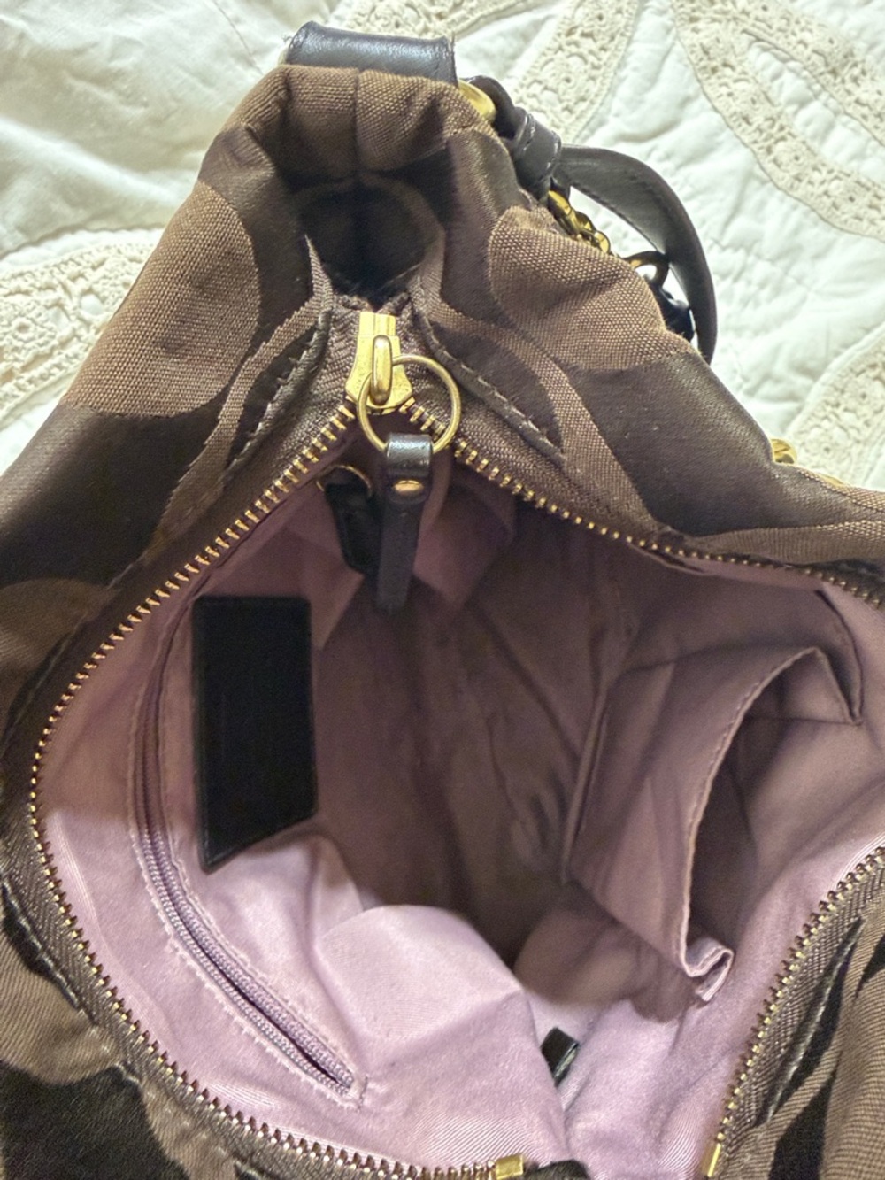 Coach Chocolate Brown Signature Sateen Leather Shoulder/Crossbody GoldTone Chain - Picture 11 of 15